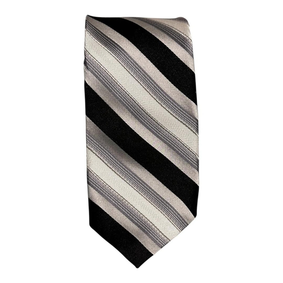 Unknown Other - Joseph & Feiss Tie Mens One Size Gray Black Striped 100% Silk Necktie Formal